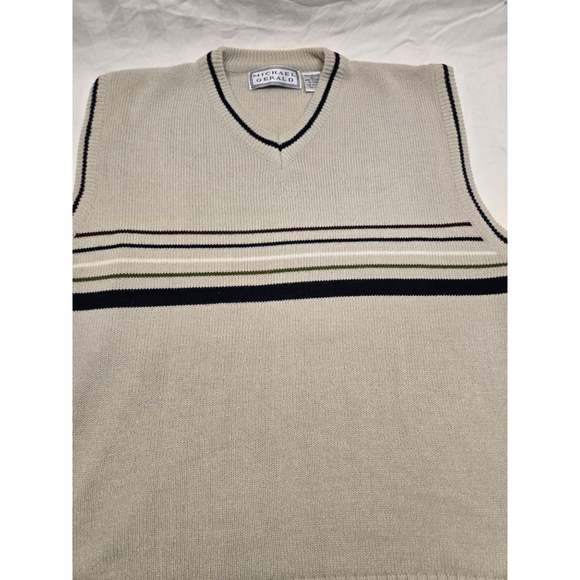 Men's MICHAEL GERALD V-Neck Sweater Vest XL Beige with stripes - Picture 2 of 4